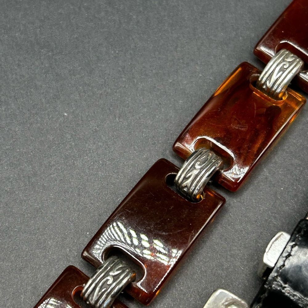 Brighton Black Leather Tortoise Lucite Belt with Silver Accents 39” Large - Picture 9 of 9